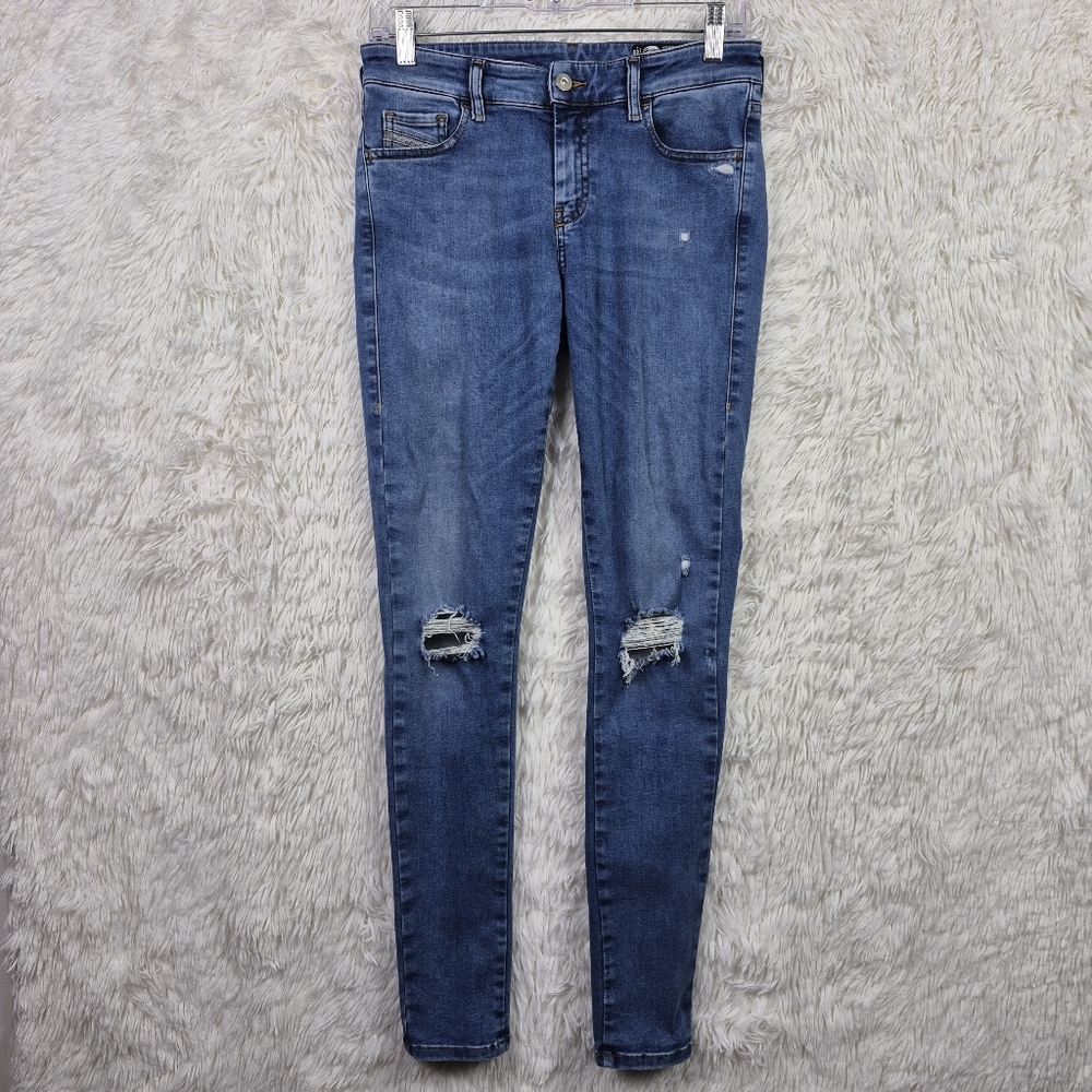 Diesel Womens SLANDY 084UF Stretch Skinny Blue Jeans W29 L32 Distressed